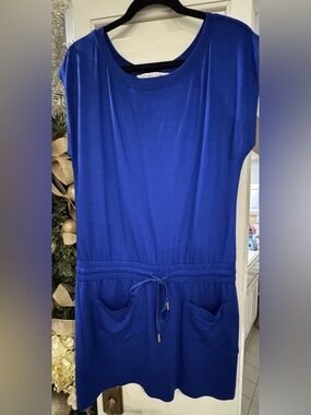 Trina Turk Cobalt Blue Scoop Neck Tie @ Waist Casual Dress